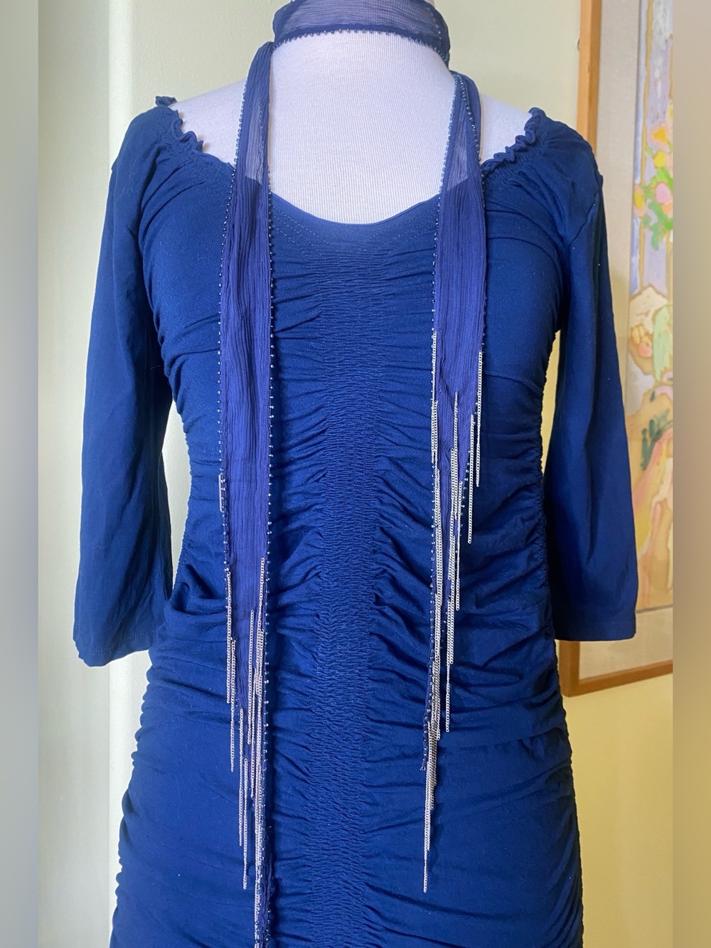 Leom Designs Elegant Navy Ruched Midi Dress - Women - Picture 2 of 8